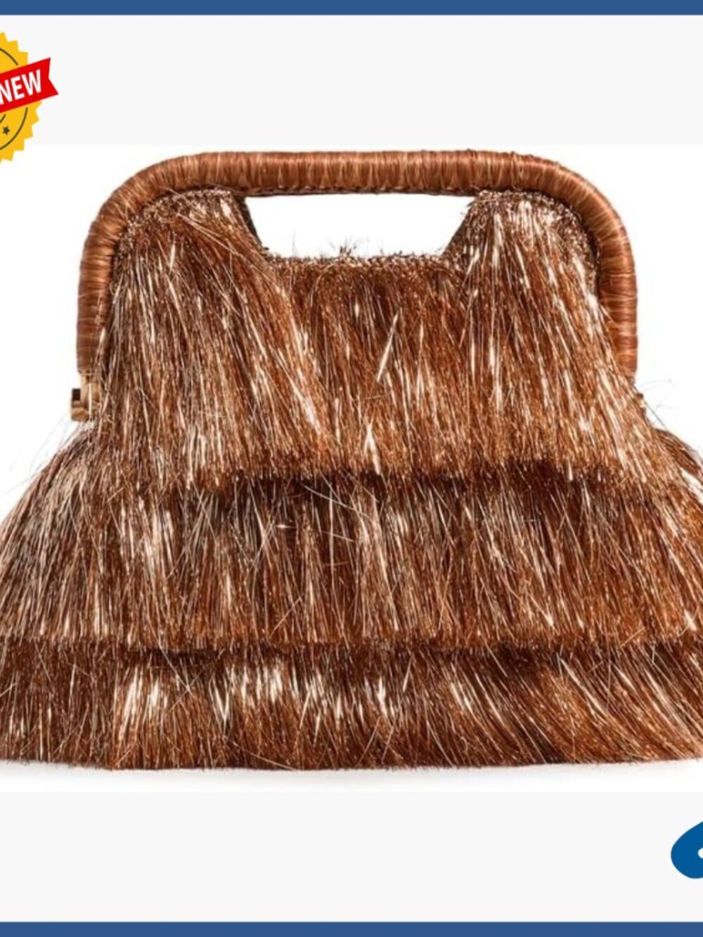 Fringe Mini Clutch Bag, Raffia Straw Evening Bag with Tinsel Fringe